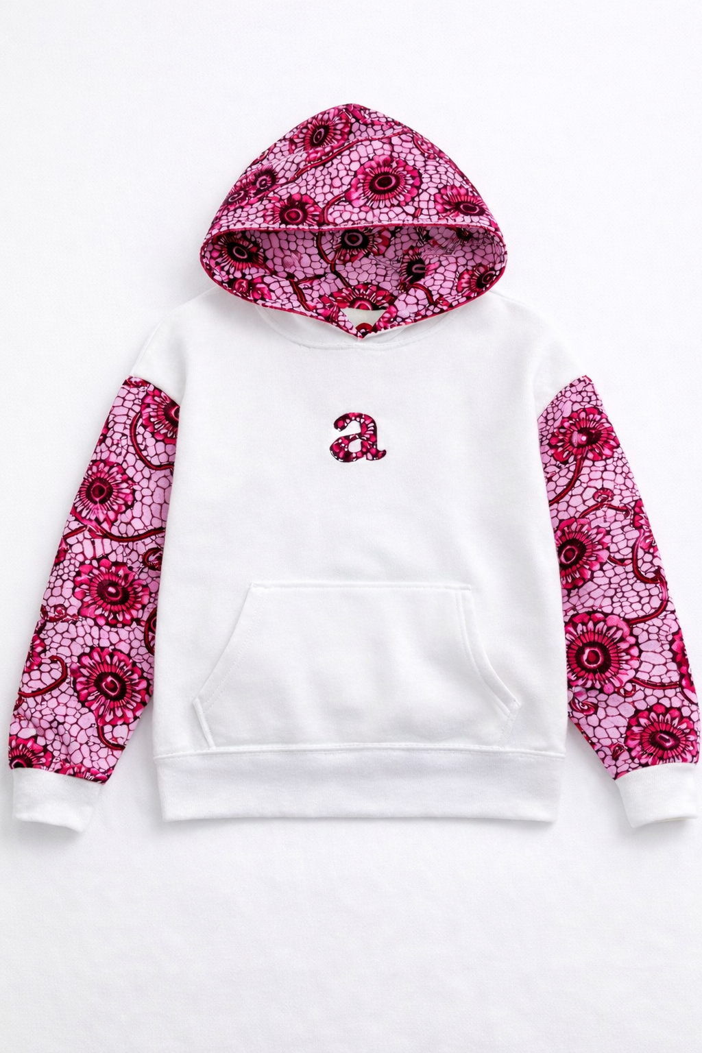 Pink & White Ankara Print Oversized Hoodie
