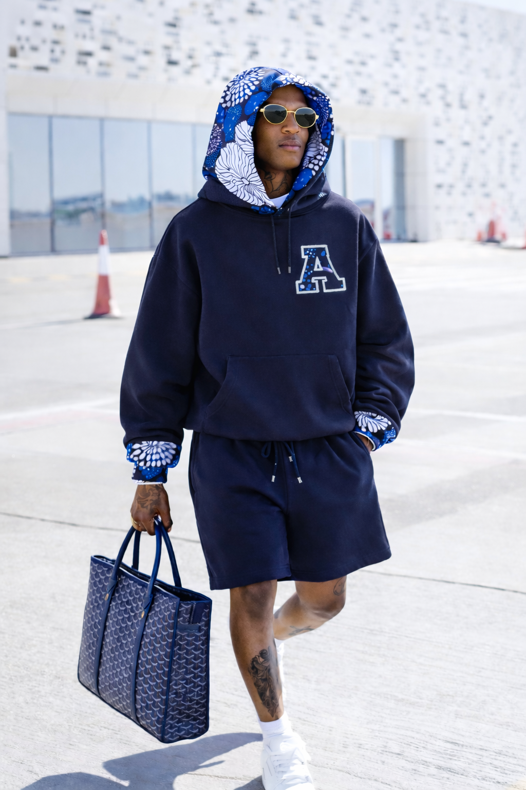 Navy Ankara Varsity Hoodie