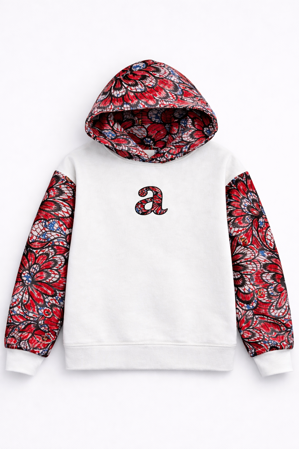 White Red & Blue Ankara Print Oversized Hoodie