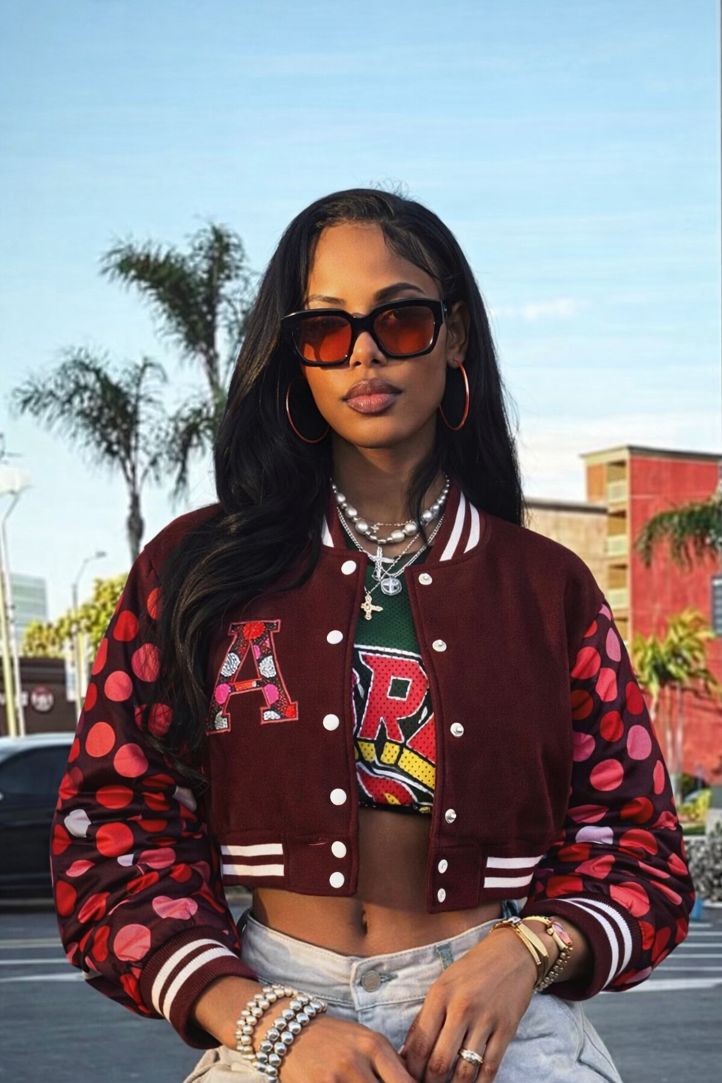 Burgundy Cropped Varsity